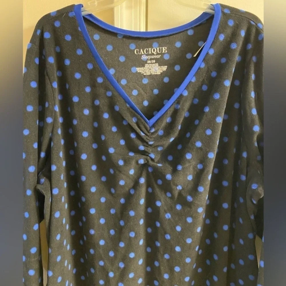 Cacique Black and Blue Polka Dot night shirt fleece 26/28 NWT